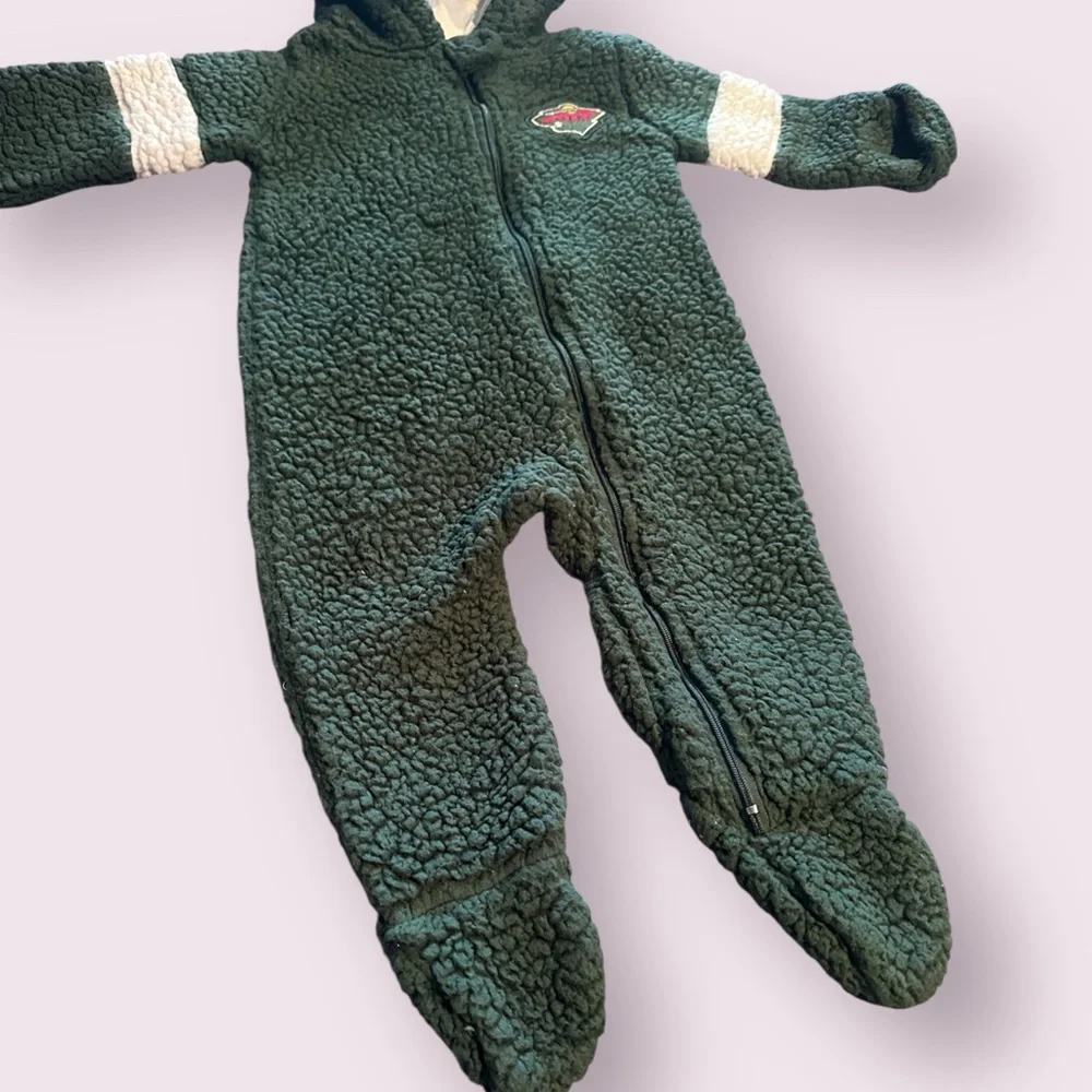 Baby NHL Officially Licensed Minnesota Wild Hockey Fleece Footies W/Hood 6/9 Mon